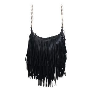 Yoki Black Vegan Leather Fringe Shoulder Bag Boho Coachella Style